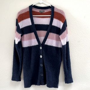 Wild Fable Navy Pink Colorblock Striped Cardigan Sweater, Size XS, 100% Acrylic